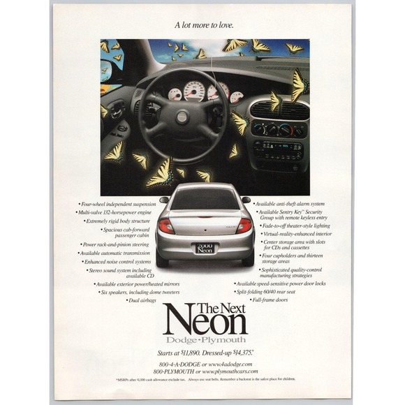 Dodge Other - 2000 Dodge Plymouth Neon Butterfly Interior Automotive Magazine‎ Print Ad 1999